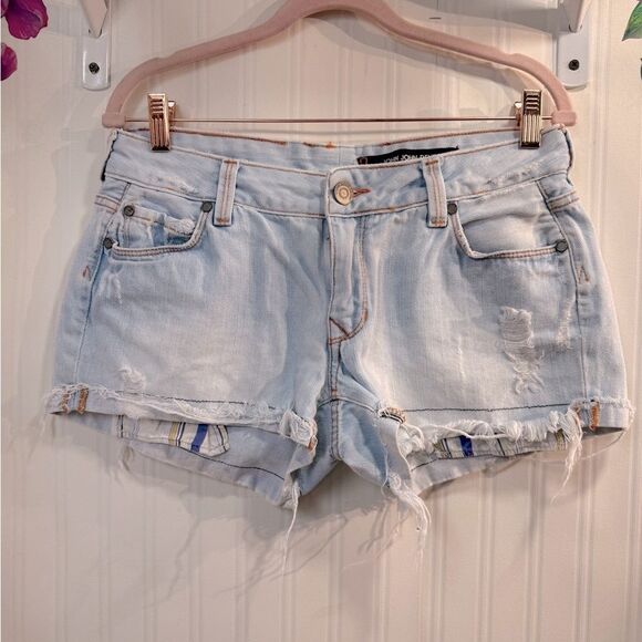 John John Light Blue Distressed Denim Shorts - Picture 1 of 6